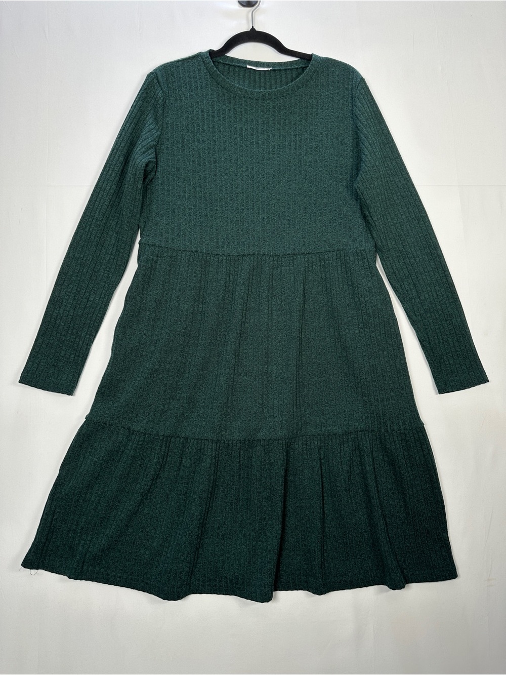 Forest Green Heathered Ribbed Tiered Midi Dress Size XL